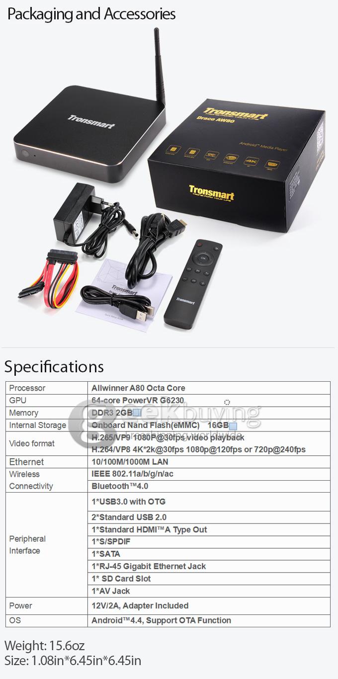 Bundle Tronsmart Draco AW80 Meta Allwinner A80 Octa Core Android 4.4 TV Box + Tronsmart TSM01 English Version Air Mouse