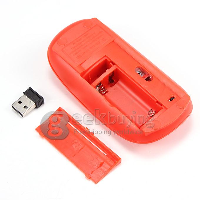 Ultra Slim Wireless USB 2.4GHz Optical Mouse Mice 800 / 1600 DPI Support Mac OS/Windows - Red