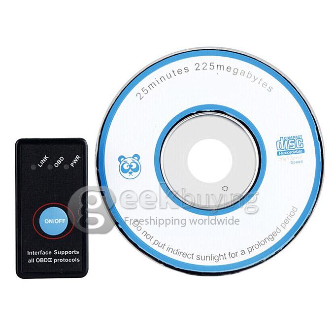 Super Mini Bluetooth ELM327 OBD2 Diagnostic Scanner with Power Switch Work on Android Symbian Windows - Black