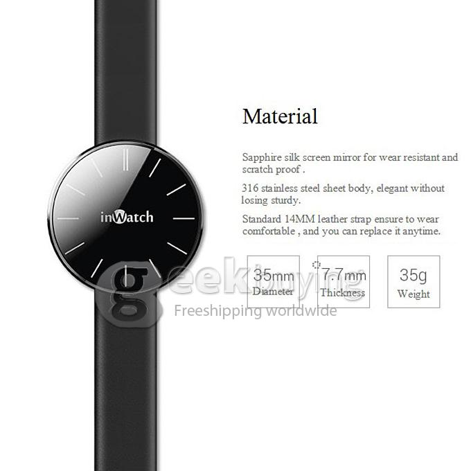 Waterproof inWatch Pi Bluetooth V4.0 Smart Watch Sapphire Glass Screen Support Calorie & Sports & Sleep Tracking - Silver