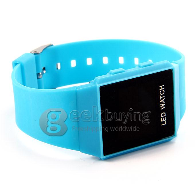 Unisex LED Digital Bright Colorful Square Case Silicone Strap Quartz Wrist Watch - Blue 