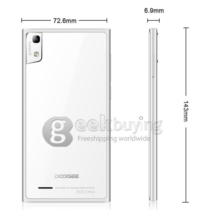 DOOGEE TURBO2 DG900 FHD 5.0Inch MTK6592 Octa Core 1.7GHz Smartphone Android 4.4 OS 2GB RAM 18.0MP Gorilla Glass 3-White with Silver Frame