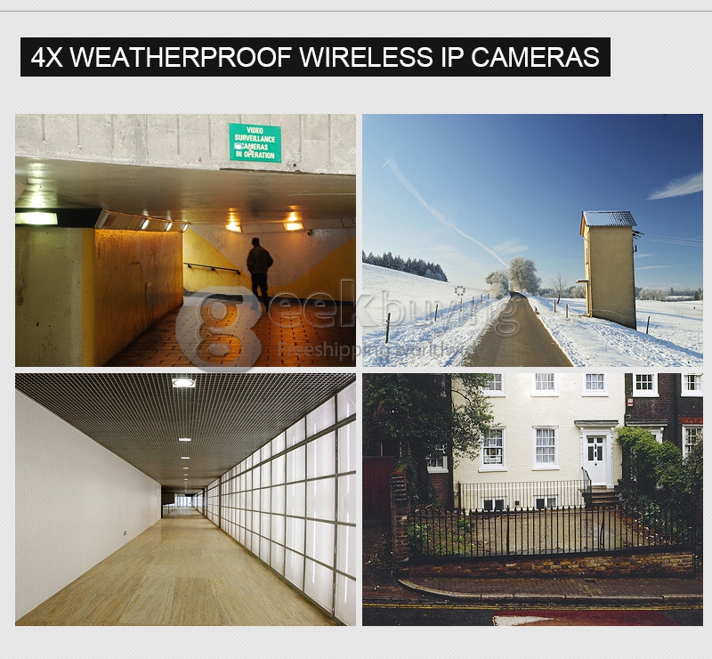 Sinocam SN-NVK-7304D 4CH Wifi H.264 P2P NVR Kit with 4pcs Wireless 1.0MP 3.6mm Day Night Vision Outdoor Weatherproof IP Camera