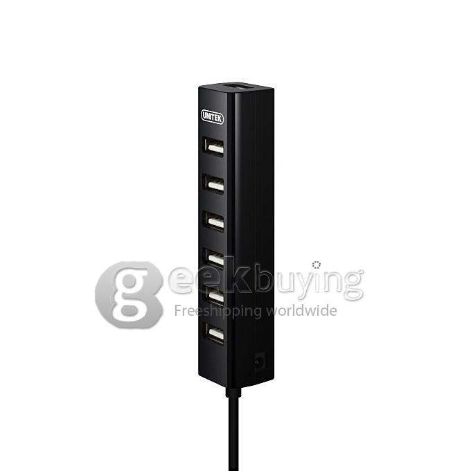 UNITEK Y-2160 USB 2.0 7-Port Splitter Hub Adapter with Power Outlet for PC TV Box Notebook - Black
