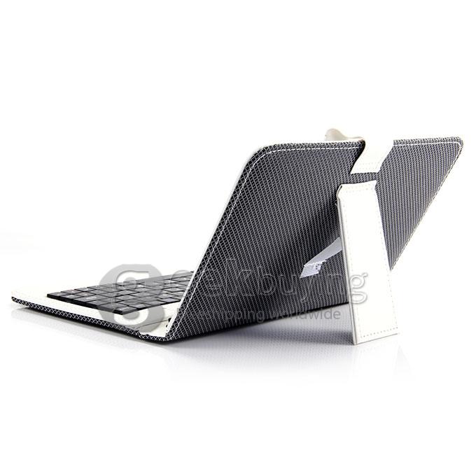 Universal Micro USB Keyboard Leather Case for 7 Inch Tablet PC - White