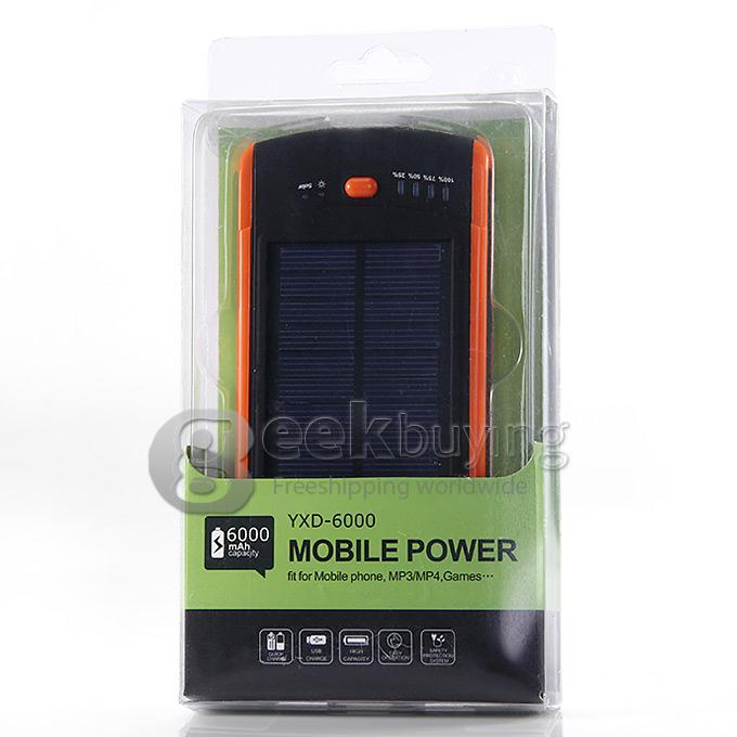 6000mAh Dual USB 5V/2.1A High Quality Power Bank Solar Battery Charger for Phone Tablet Camera Device - Orange