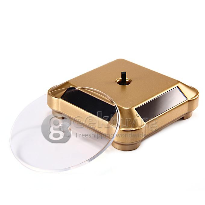 Solar Powered Display Turntable Rotating Stand & Rack Jewelry Phone Golden