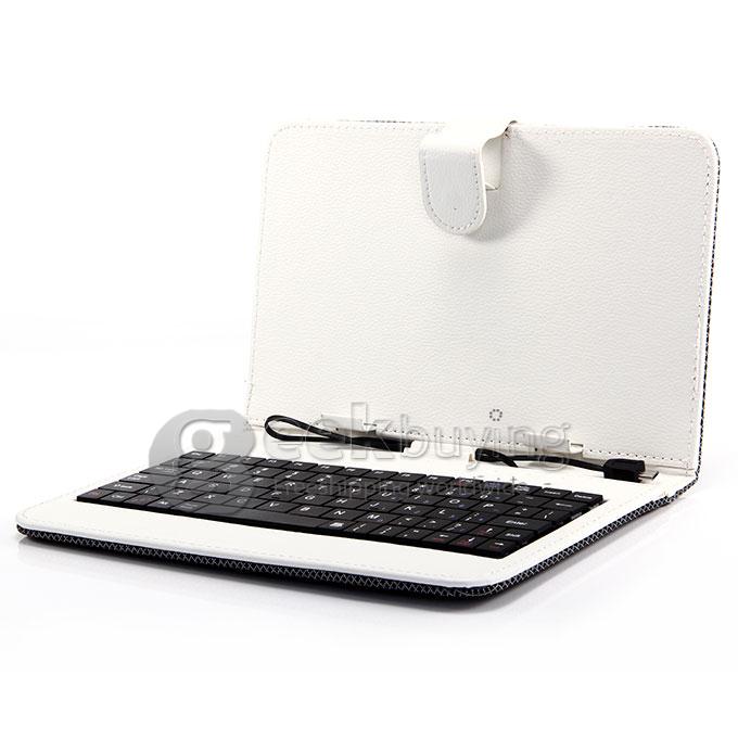 Universal Micro USB Keyboard Leather Case for 7 Inch Tablet PC - White