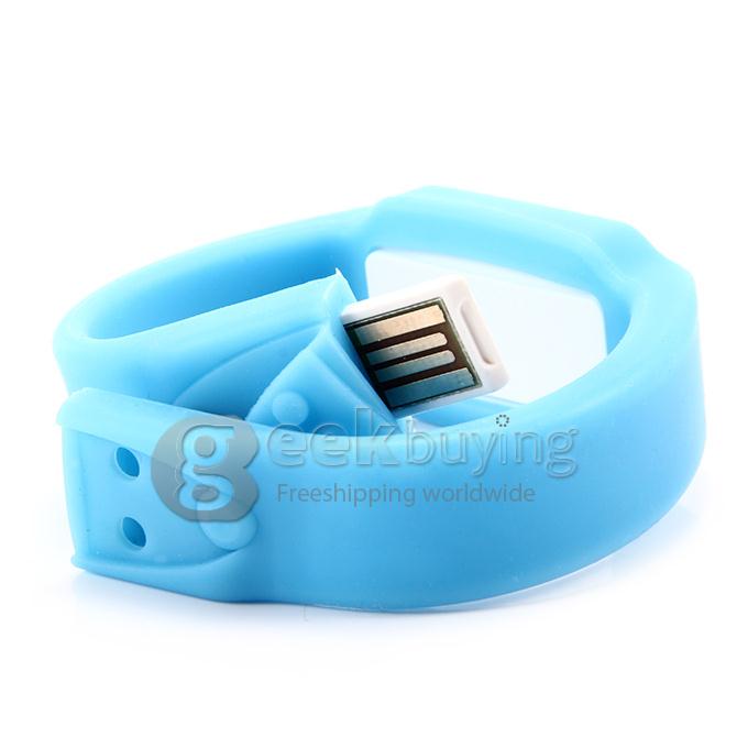 Unisex Cube LED Silicone Strap Digital Quartz Sport Wrist Watch + USB Flash Drive with TF Card Slot - Blue