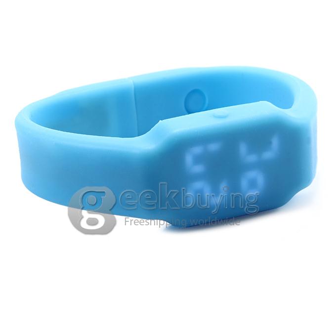 Unisex Cube LED Silicone Strap Digital Quartz Sport Wrist Watch + USB Flash Drive with TF Card Slot - Blue