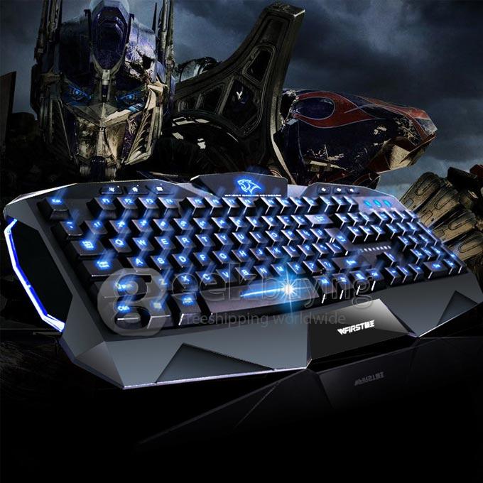 WFIRST X7 USB Wired 104-Key Gaming Keyboard with 3 Color LED Backlight for Computer and Laptop - Black