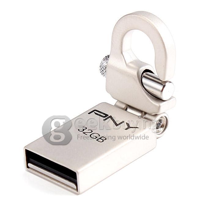 PNY Mini Hook 32G USB 2.0 Steel Flash Drive U Disk Memory Stick USB Drive - Silver