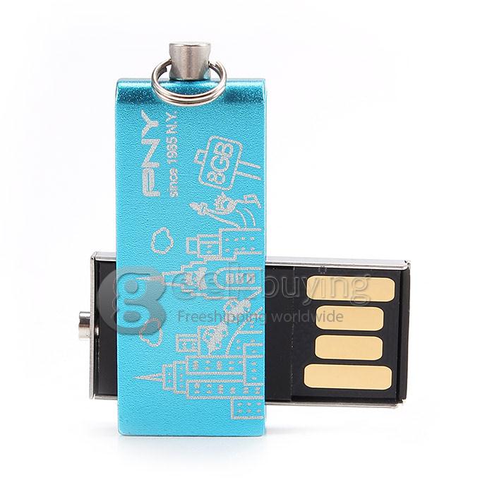 PNY Lovely Attache Rotatable USB 2.0 8GB Flash Drive U Disk Memory Stick USB Drive - Blue