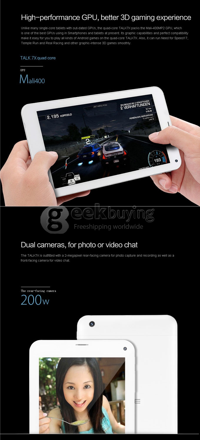 Cube TALK 7X U51GT MTK8382 Quad Core 7 Inch Android 4.2 OS 3G Phablet Tablet PC 1GB RAM 8GB ROM Capacitive Touch Screen 1024*600 - White