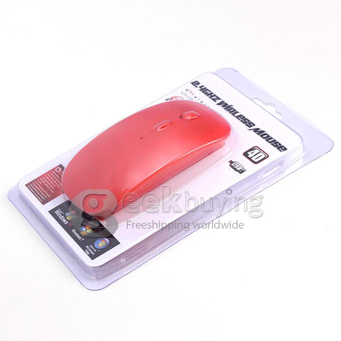 Ultra Slim Wireless USB 2.4GHz Optical Mouse Mice 800 / 1600 DPI Support Mac OS/Windows - Red
