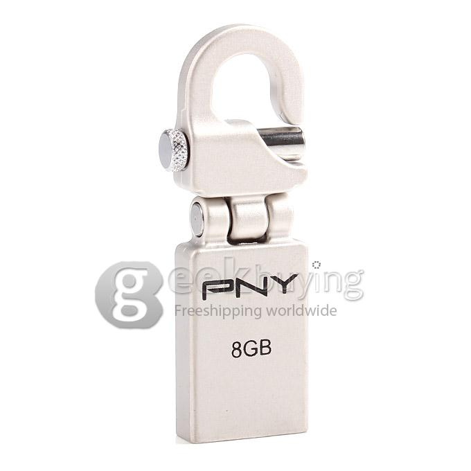 PNY Mini Hook 8G USB 2.0 Steel Flash Drive U Disk Memory Stick USB Drive - Silver