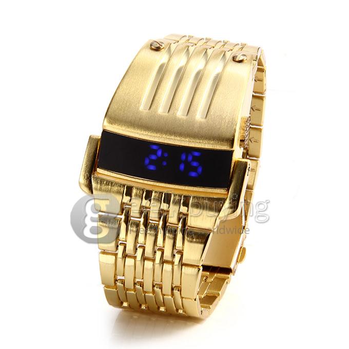 Fashion Iron Man Digital LED Steel Band Digital Quartz Wrist Watch for Man