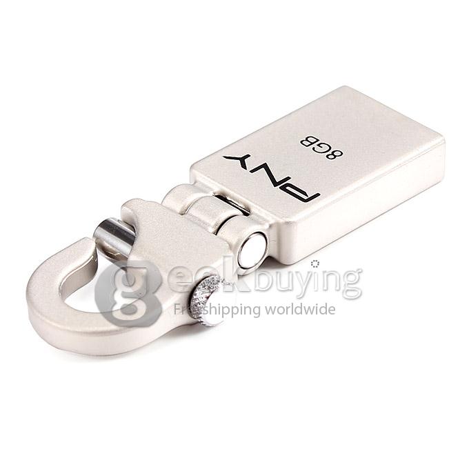 PNY Mini Hook 8G USB 2.0 Steel Flash Drive U Disk Memory Stick USB Drive - Silver