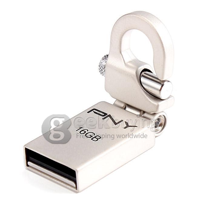 PNY Mini Hook 16G USB 2.0 Steel Flash Drive U Disk Memory Stick USB Drive - Silver