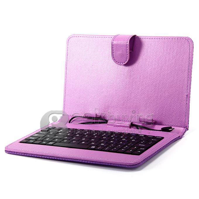 Universal Micro USB Keyboard Leather Case for 7 Inch Tablet PC - Purple