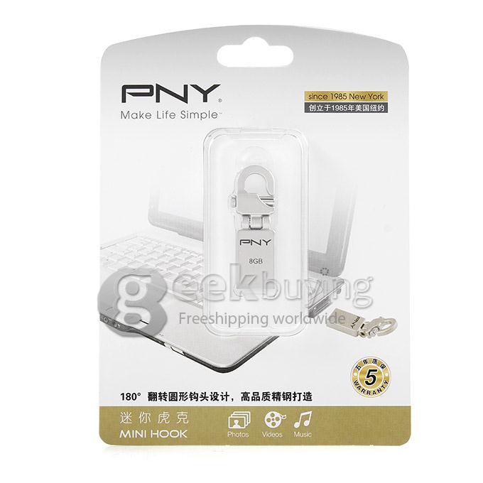 PNY Mini Hook 8G USB 2.0 Steel Flash Drive U Disk Memory Stick USB Drive - Silver