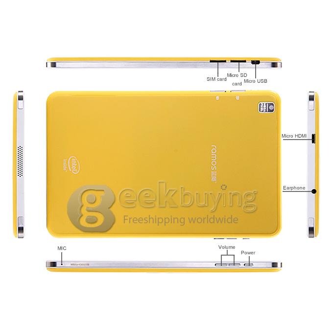 Ramos i7s 3G Intel Z3735G Quad Core 1.83GHz 7 Inch Tablet PC Android 4.4 OS 800*1280 IPS 1GB/16GB BT - Yellow