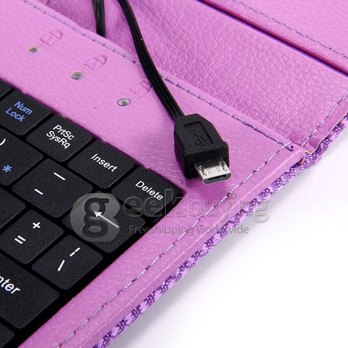 Universal Micro USB Keyboard Leather Case for 7 Inch Tablet PC - Purple