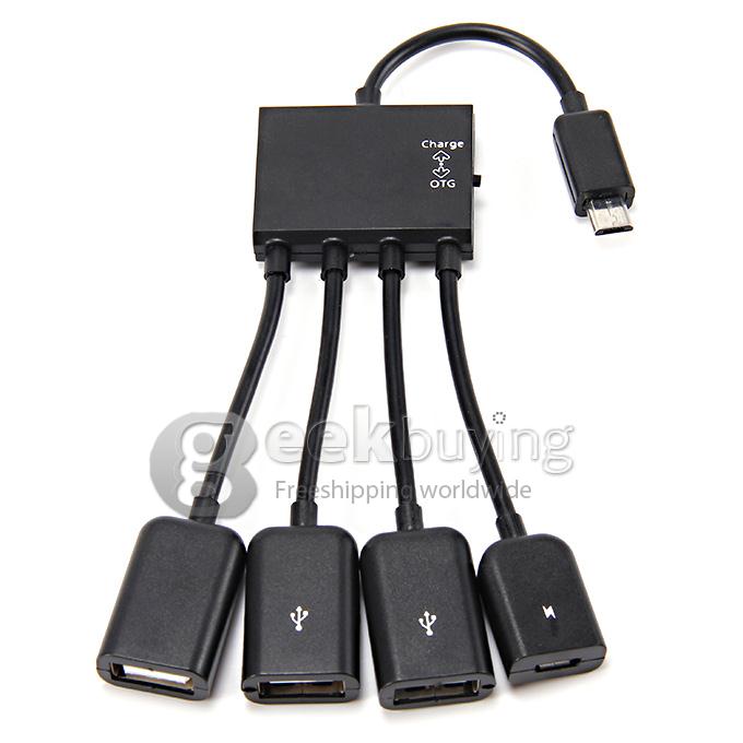 1 Set Micro USB OTG 4 Port Hub Power Charging Adapter Cable for Smartphone Tablet High Speed