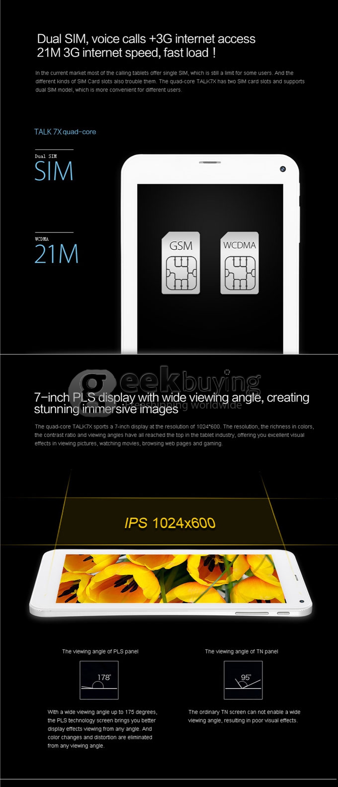 Cube TALK 7X U51GT MTK8382 Quad Core 7 Inch Android 4.2 OS 3G Phablet Tablet PC 1GB RAM 8GB ROM Capacitive Touch Screen 1024*600 - White