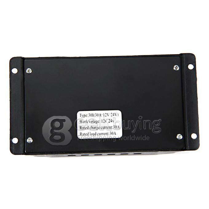 12V/24V 30A Solar Power Intelligent PV Charge Controller - Black