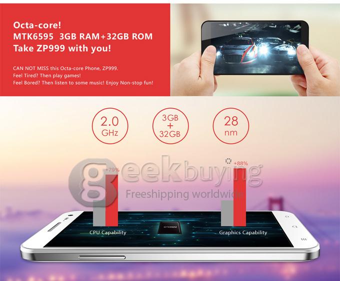 Zopo ZP999 Pro Lion Heart 4G Smartphone 3GB RAM 32GB ROM MTK6595 Octa Core 2.0GHz 5.5 inch FHD Android 4.4 14.0MP - White