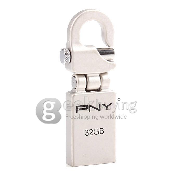 PNY Mini Hook 32G USB 2.0 Steel Flash Drive U Disk Memory Stick USB Drive - Silver