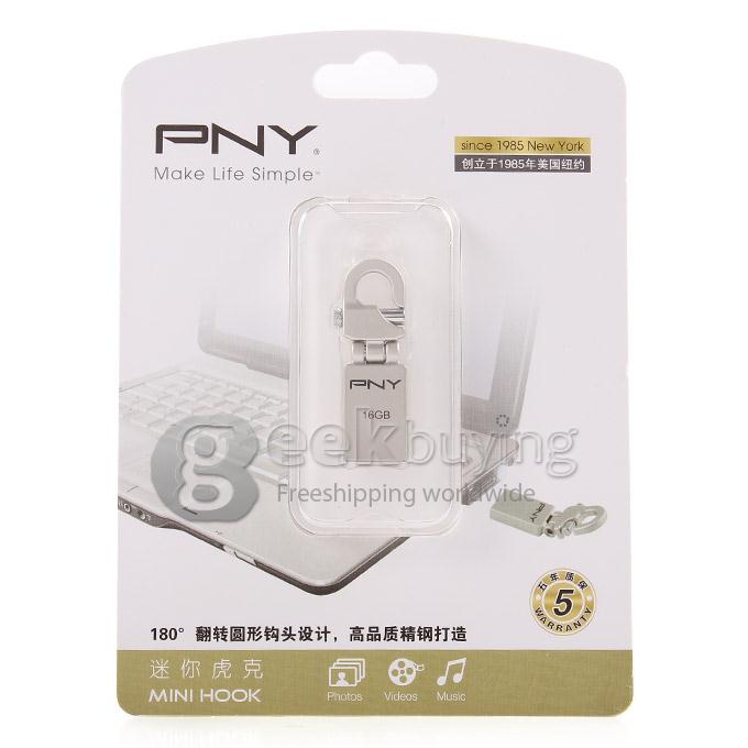 PNY Mini Hook 16G USB 2.0 Steel Flash Drive U Disk Memory Stick USB Drive - Silver