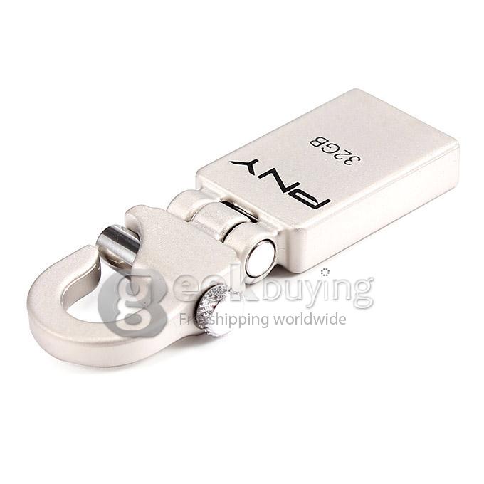 PNY Mini Hook 32G USB 2.0 Steel Flash Drive U Disk Memory Stick USB Drive - Silver