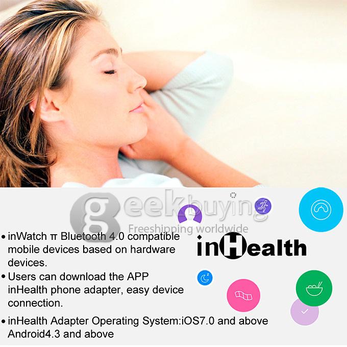 Waterproof inWatch Pi Bluetooth V4.0 Smart Watch Sapphire Glass Screen Support Calorie & Sports & Sleep Tracking - Black