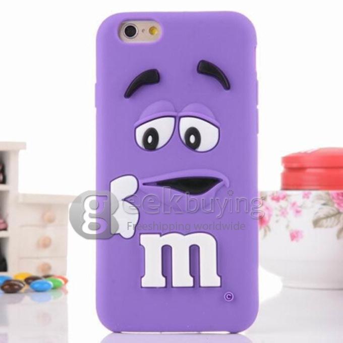 Cute Silicone 3D Rainbow Bean Smile Case Soft Cover Protective Skin for iPhone 6 Plus 5.5inch - Purple