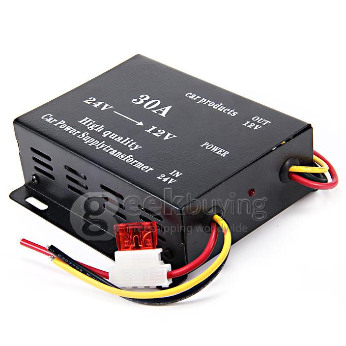 Universal DC 24V to 12V 30A Car Power Converter Supply Transformer - Black 