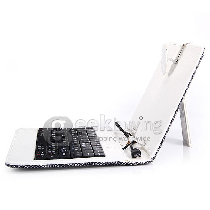 Universal Micro USB Keyboard Leather Case for 7 Inch Tablet PC - White