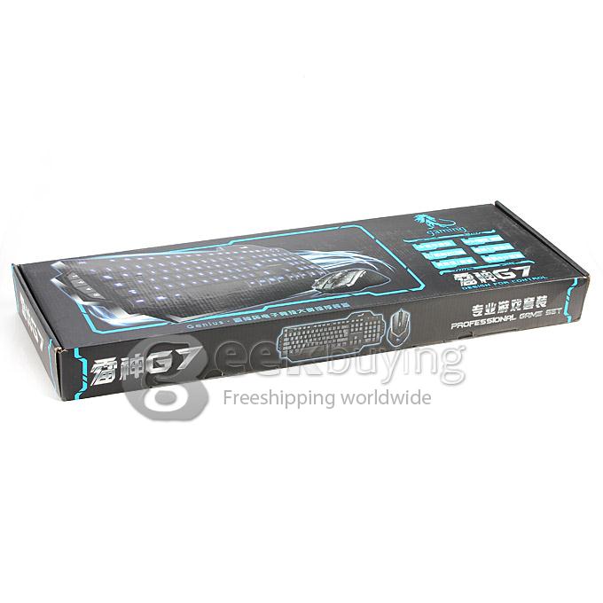 Genius G7 USB Wired LED Backlight 112 Key Gaming Keyboard + 6D 800/1600/2000DPI Mouse Combo Set - Black