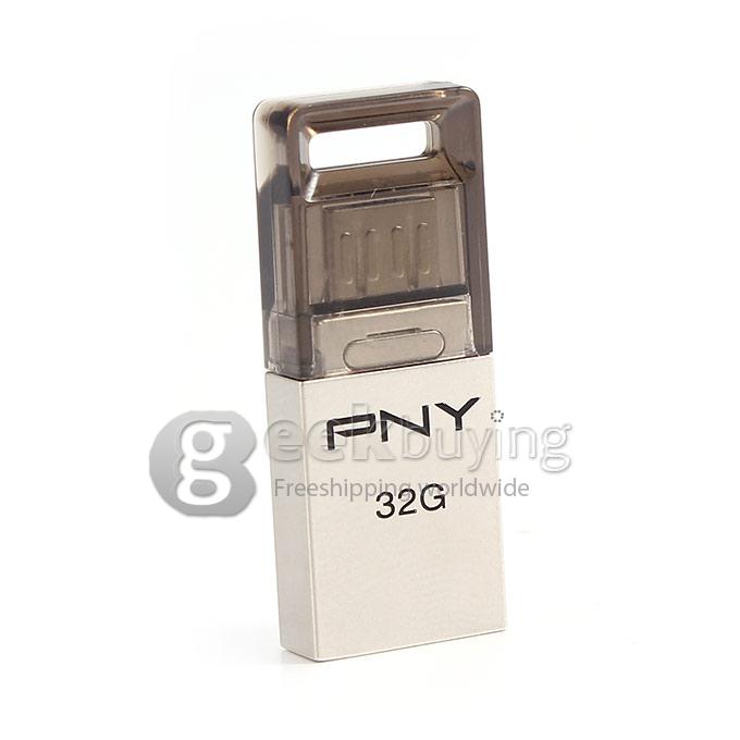 PNY OU2 Smart Phone 32GB USB 2.0 + OTG Micro USB Flash Drive U Disk for Android Phone Tablet PC - Black + Silver