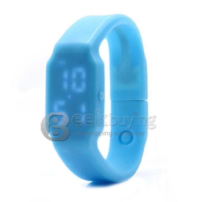 Unisex Cube LED Silicone Strap Digital Quartz Sport Wrist Watch + USB Flash Drive with TF Card Slot - Blue