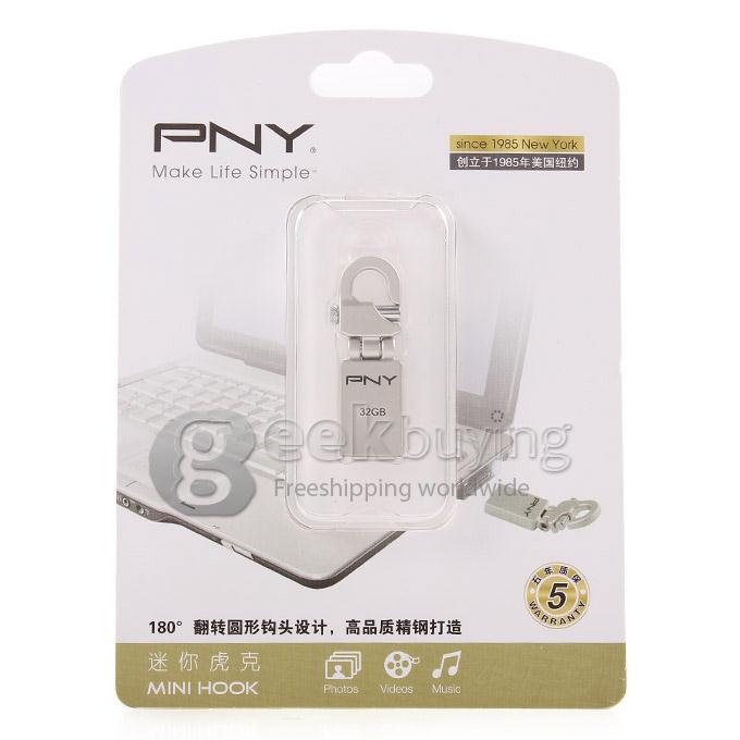 PNY Mini Hook 32G USB 2.0 Steel Flash Drive U Disk Memory Stick USB Drive - Silver