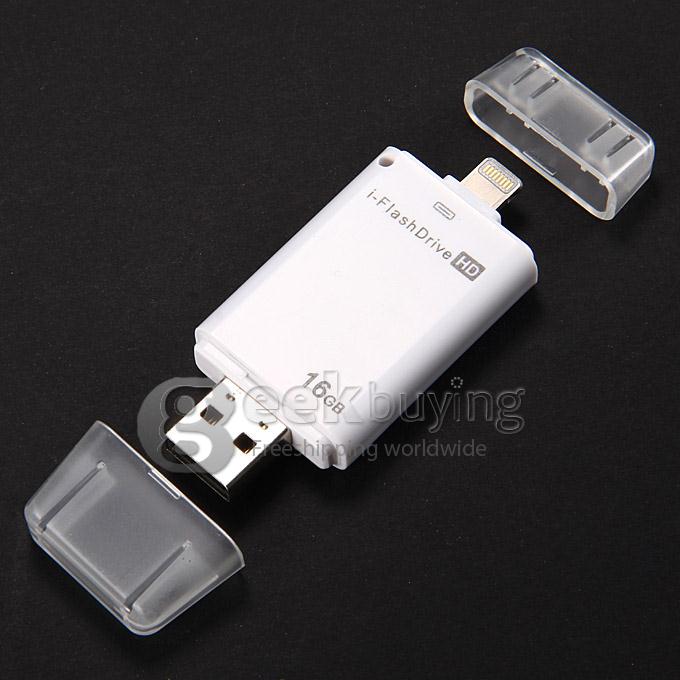 i-Flash HD Drive 16GB USB + 8-pin Port Flash Drive Memory Stick for iPad iPod iPhone5s iPhone6 - White