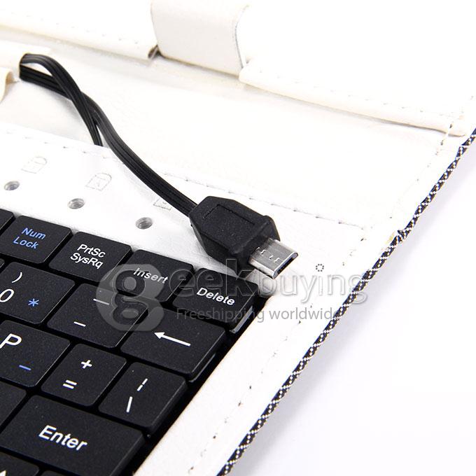 Universal Micro USB Keyboard Leather Case for 7 Inch Tablet PC - White