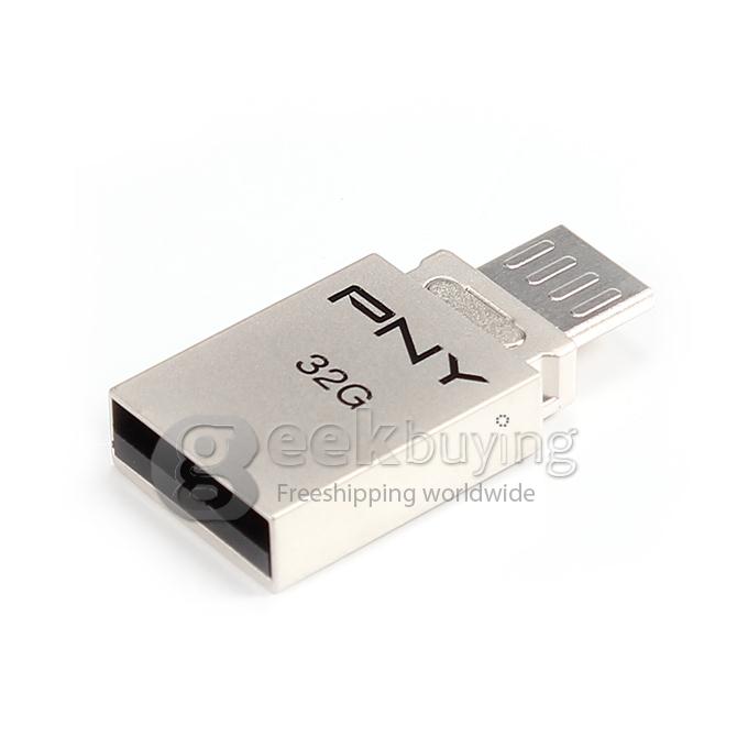 PNY OU2 Smart Phone 32GB USB 2.0 + OTG Micro USB Flash Drive U Disk for Android Phone Tablet PC - Black + Silver