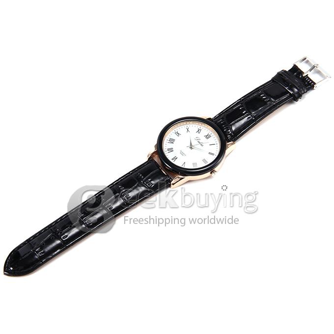 Dalas 6268 Women's Roman Numerals Crocodile Pattern Leather Strap Analog Quartz Wrist Watch - Black