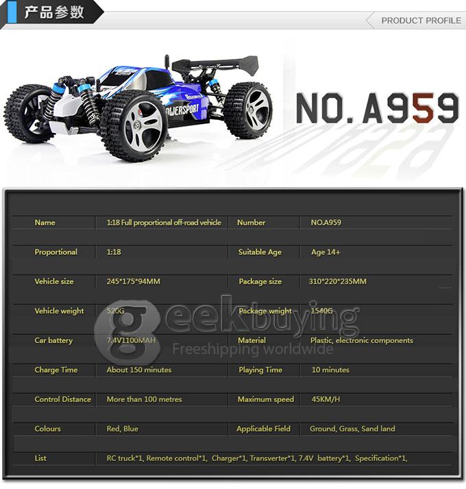WLtoys A959 4CH Trucks High Speed Electric Remote Control Car Stunt Off-road Monster Truck Super Power Ready - Blue