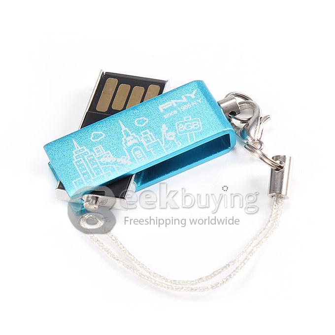 PNY Lovely Attache Rotatable USB 2.0 8GB Flash Drive U Disk Memory Stick USB Drive - Blue