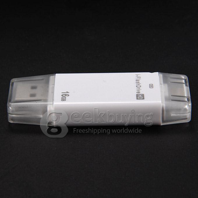 i-Flash HD Drive 16GB USB + 8-pin Port Flash Drive Memory Stick for iPad iPod iPhone5s iPhone6 - White