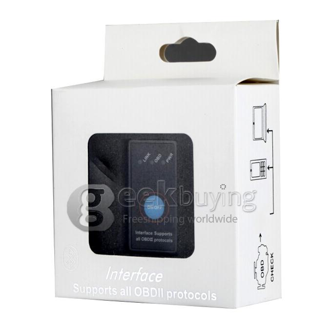 Super Mini Bluetooth ELM327 OBD2 Diagnostic Scanner with Power Switch Work on Android Symbian Windows - Black